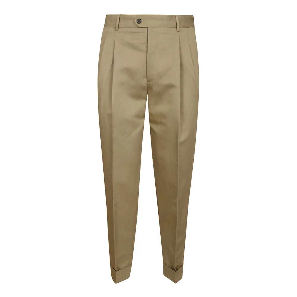 Pt Torino Men's Beige Suit Trousers, Xl, Cotton Linen Trousers With Pleats