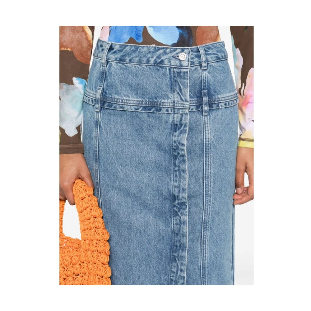 Stine Goya Denim Midi Rok met Voor Split Blue Dames