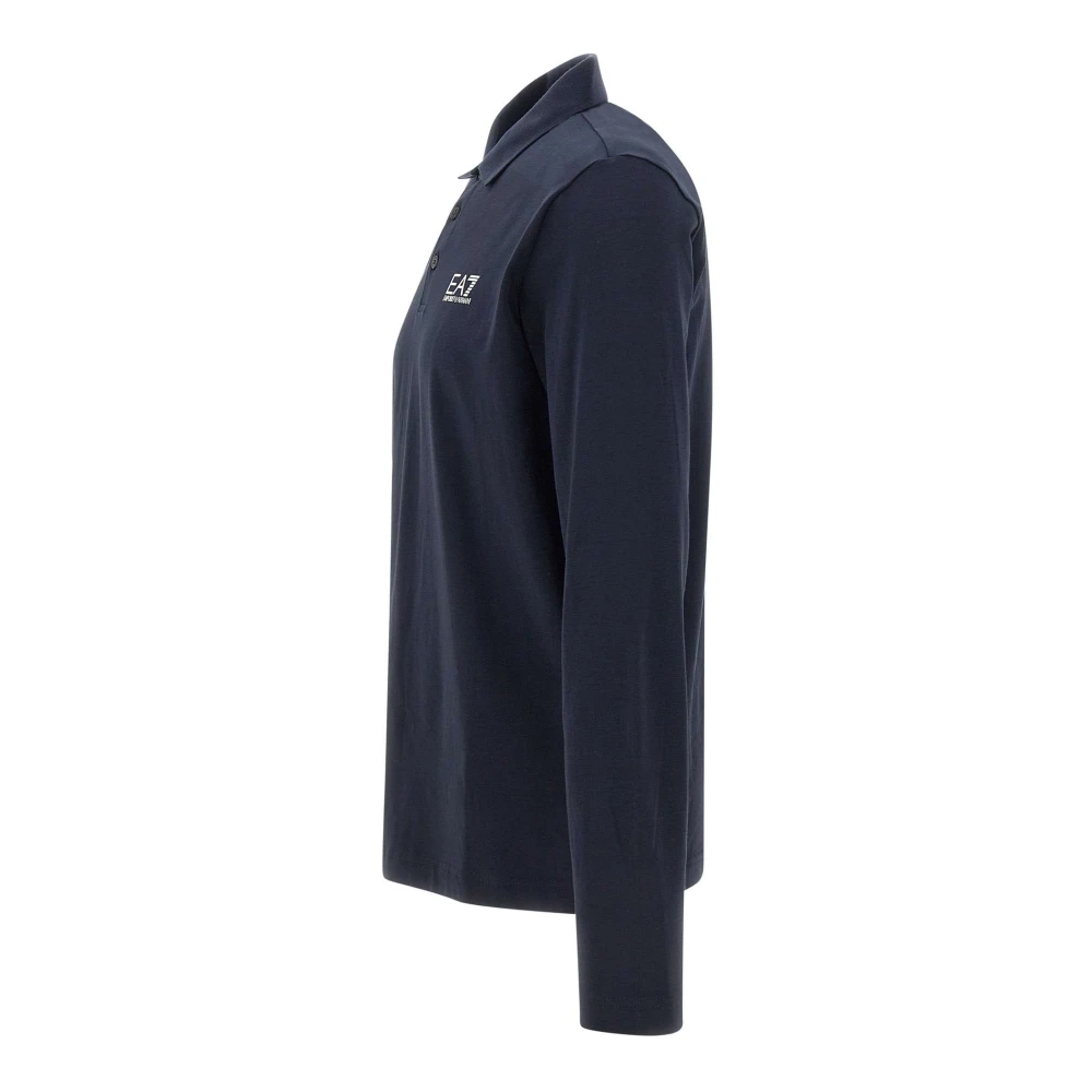 Emporio Armani EA7 Blauw Stretch Katoenen Poloshirt Blue Heren