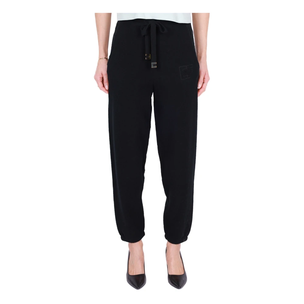 Elisabetta Franchi Zwarte katoenen joggerbroek met logo Black Dames