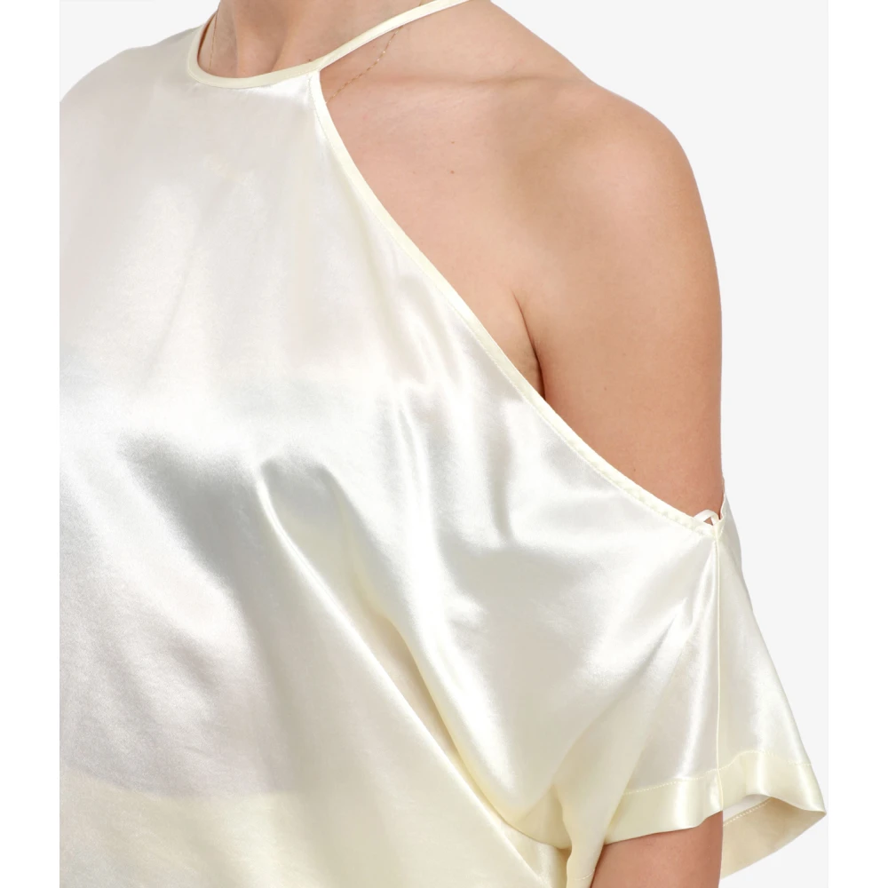 Erika Cavallini Satin One-Shoulder Blouse Roomwit Beige Dames