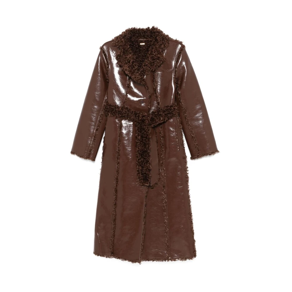 Cult Gaia Bruine Nep Leren Jas met Nep Bont Afwerking Brown Dames