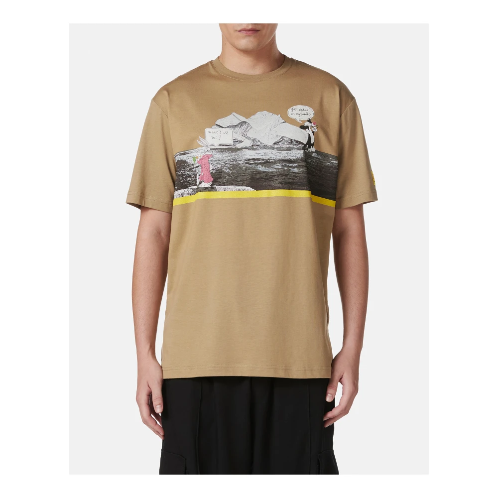 Iceberg Modderkleurig regular fit katoenen jersey T-shirt met logo Brown Heren
