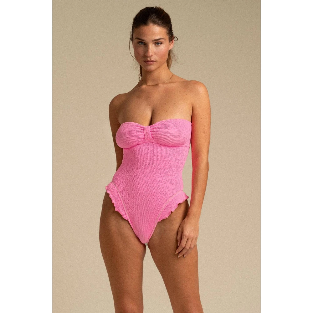 Reina Olga Ruffled Brazilian-cut Strapless Swimsuit Pink Dames