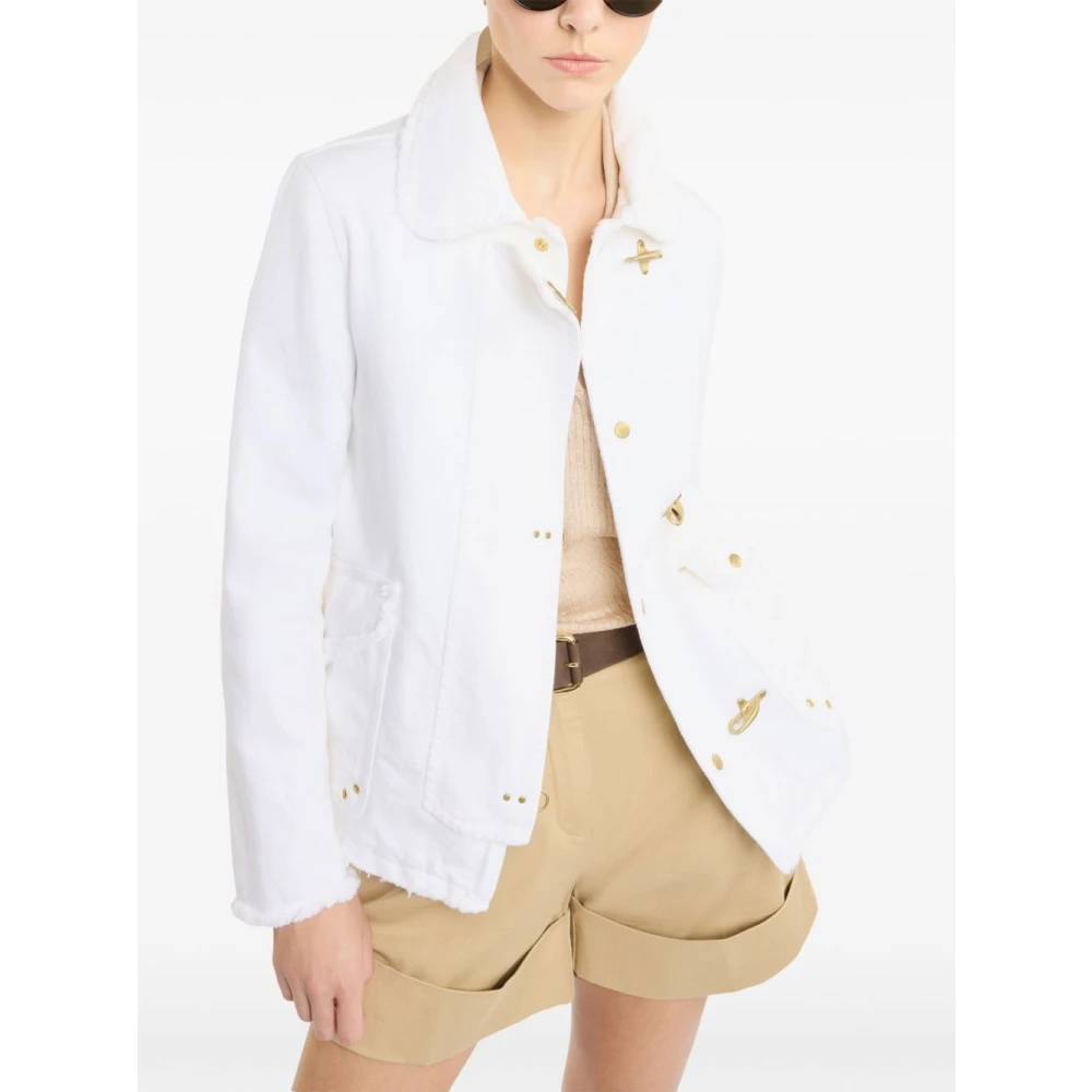 Fay Witte Jacket met Raffelrand en Zakken White Dames