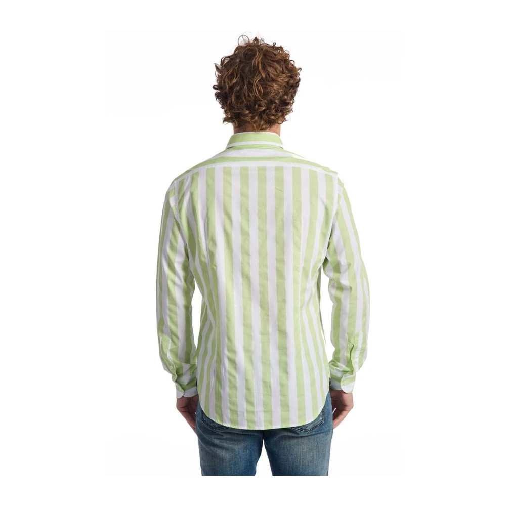 Baldinini Groen Gestreept Katoenen Overhemd Slim Fit Green Heren