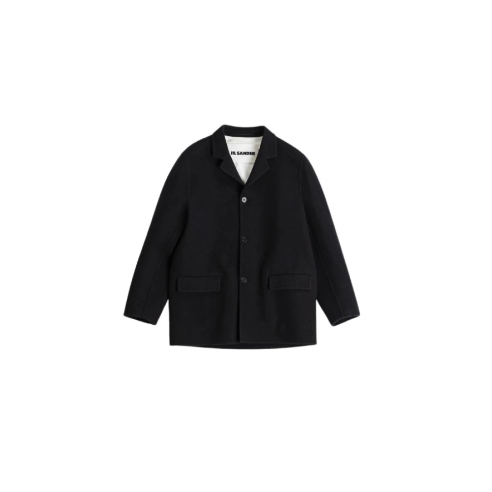 Jil Sander Zwarte wollen jas knoopsluiting Black Heren