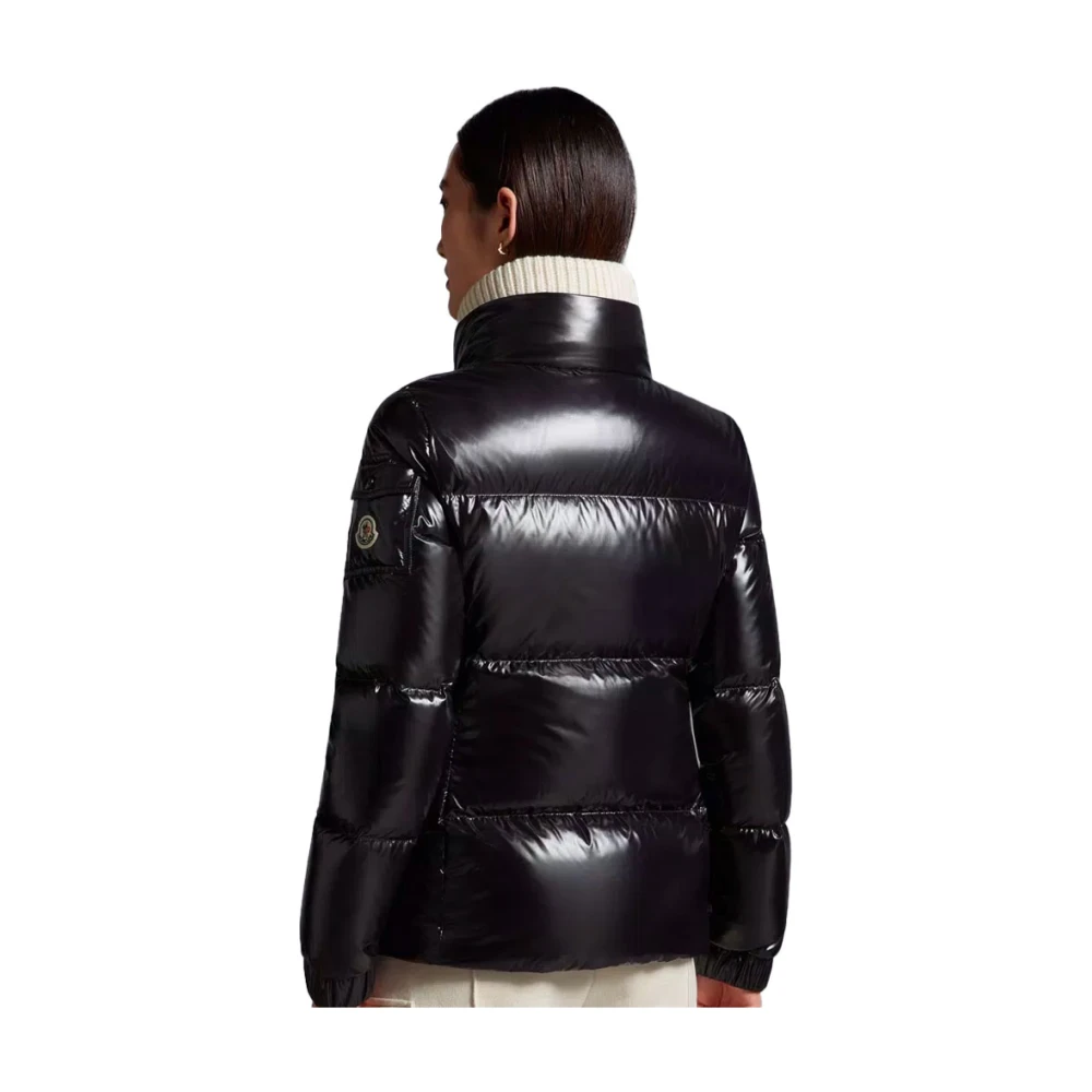 Moncler Donsjas met Afneembare Gebreide Boord Black Dames