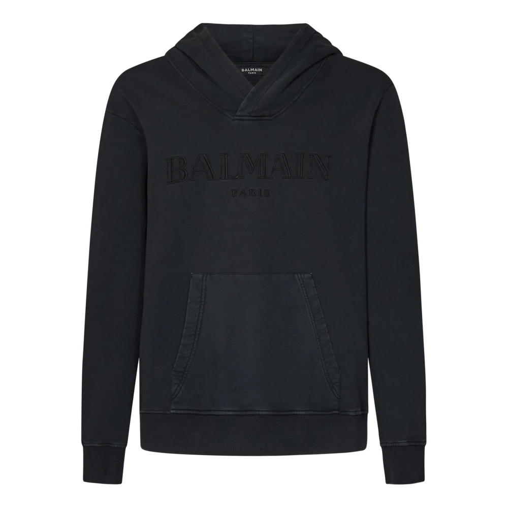 Balmain Logo-geborduurde hoodie Black Heren
