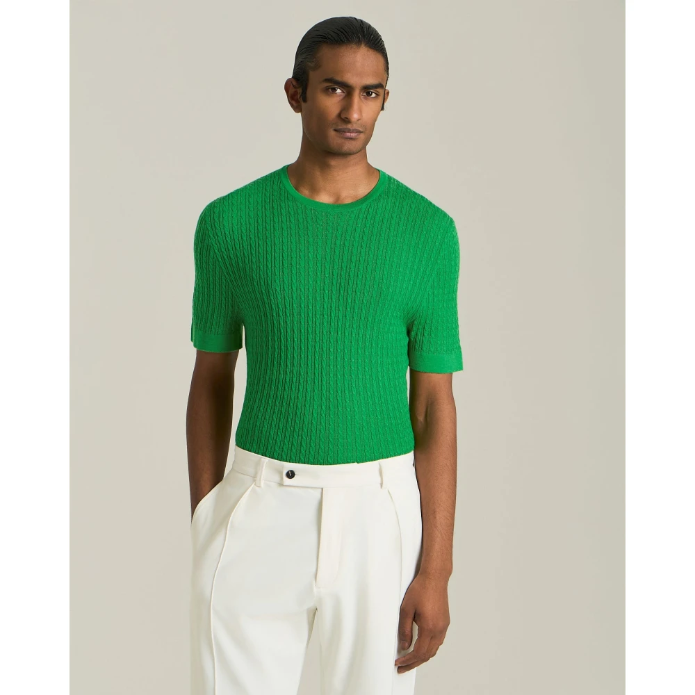 Kiton Luxe Wol Zijde Crew Neck Sweater Green Heren
