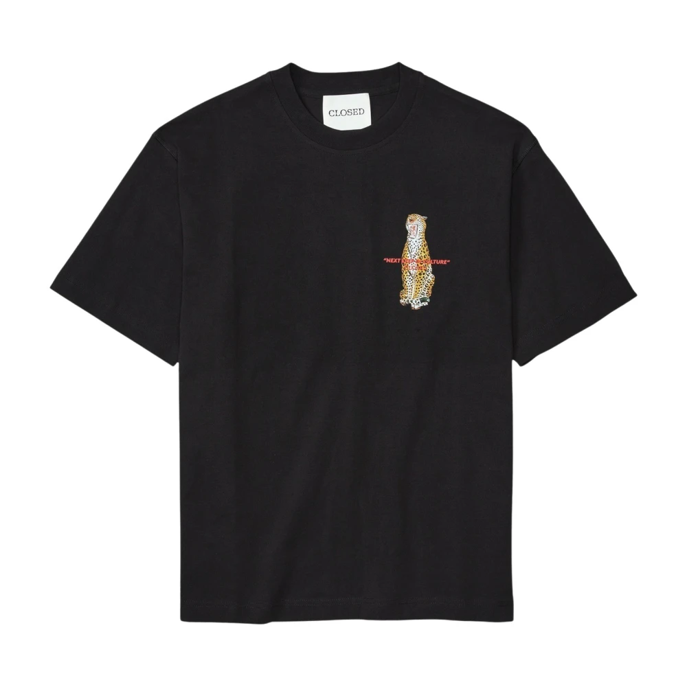 Closed Korte Mouw Regular Fit T-shirt met Voorkant Print Black Heren