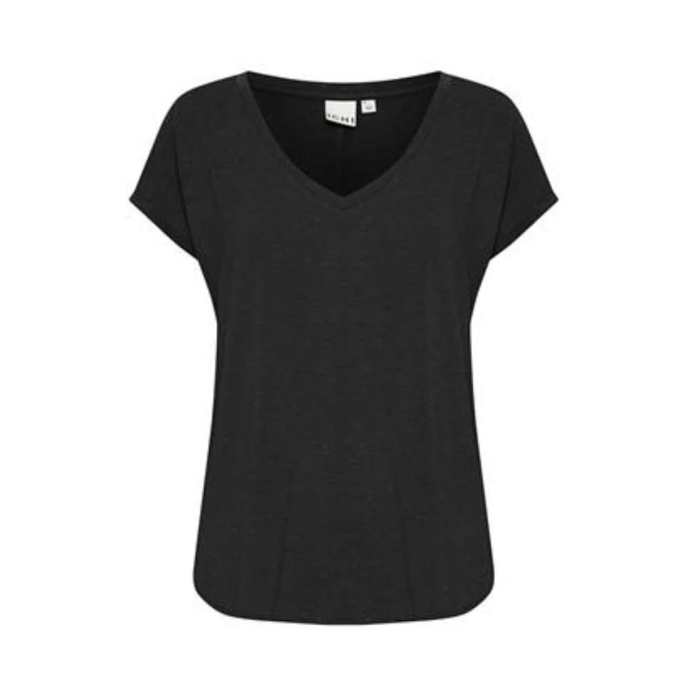 Ichi Metallic V-hals T-shirt Polyester-Viscose Mix Black Dames