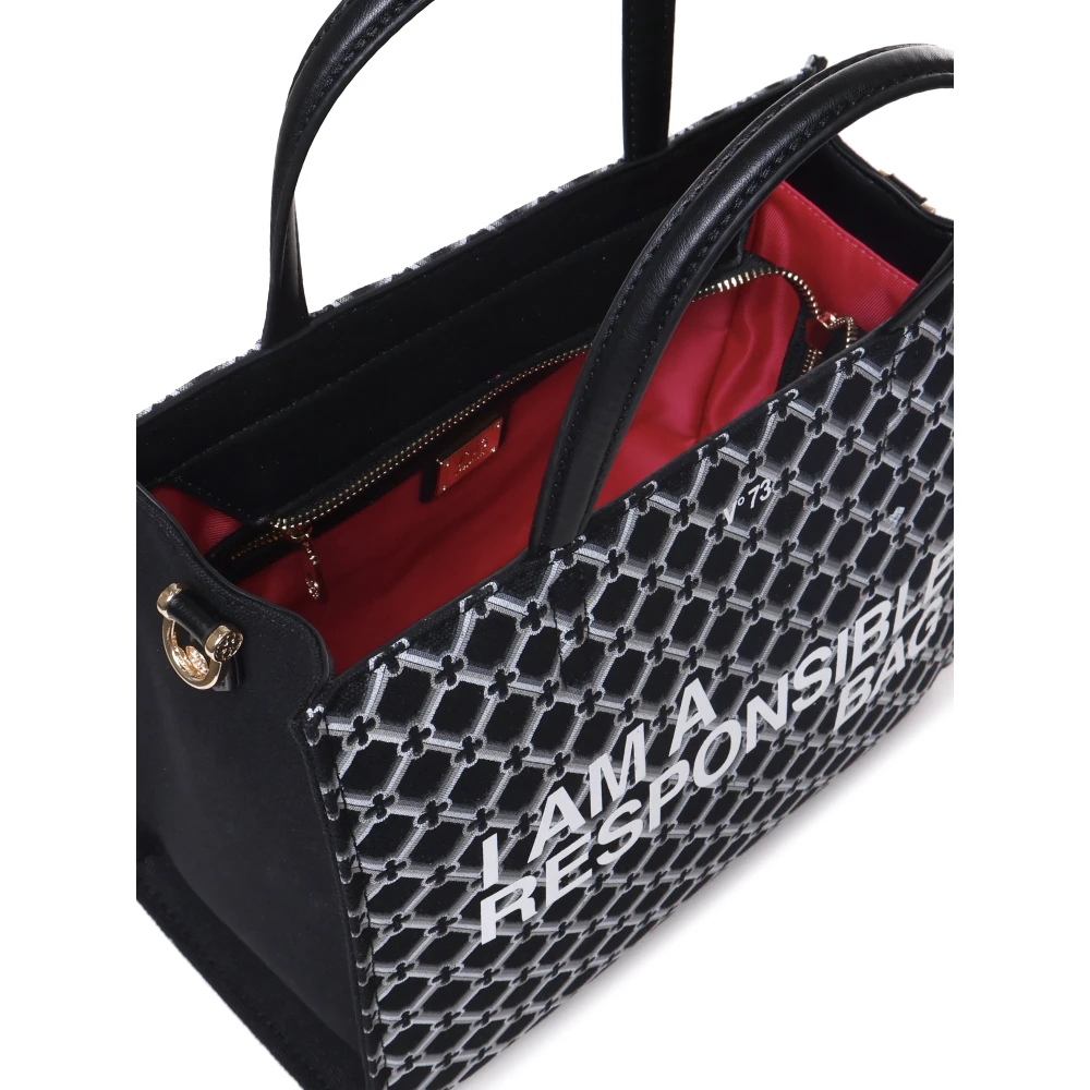 V73 Zwarte Geometrische Print Tas Black Dames