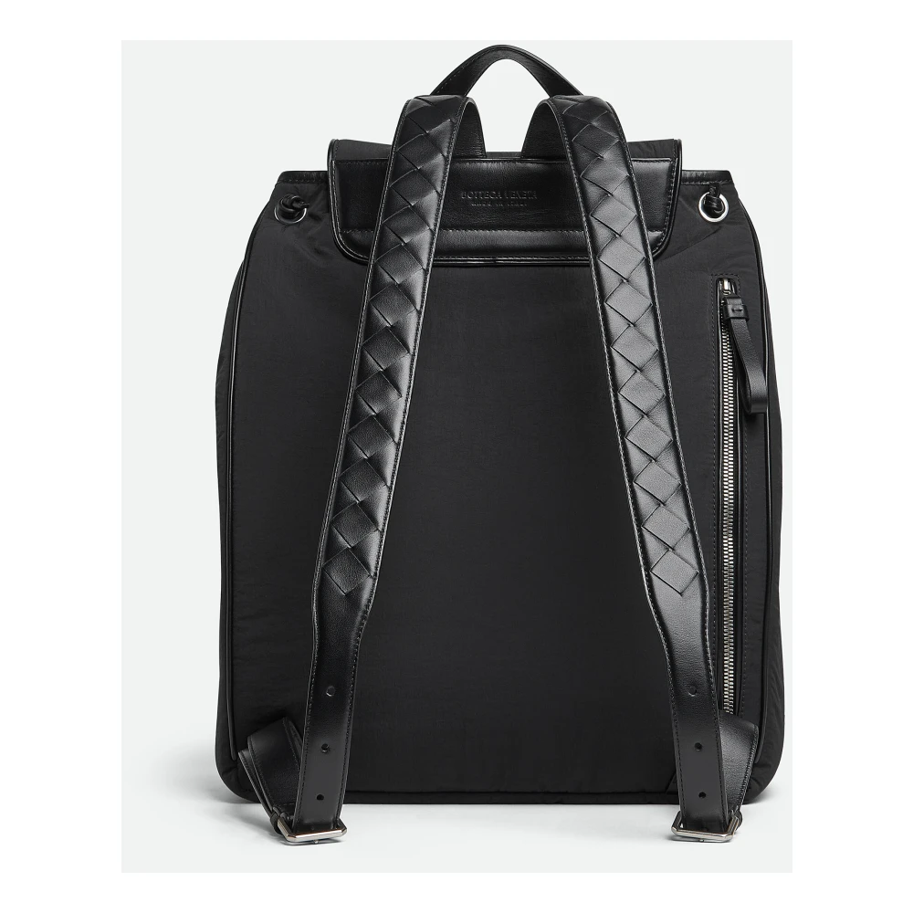 Bottega Veneta Zwarte Nylon Rugzak met Leren Details Black Heren