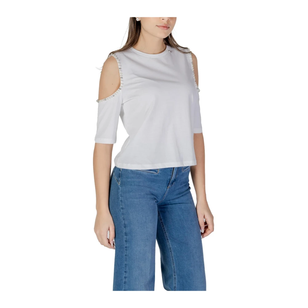 Liu Jo Hoge Taille Riem Denim Shorts White Dames