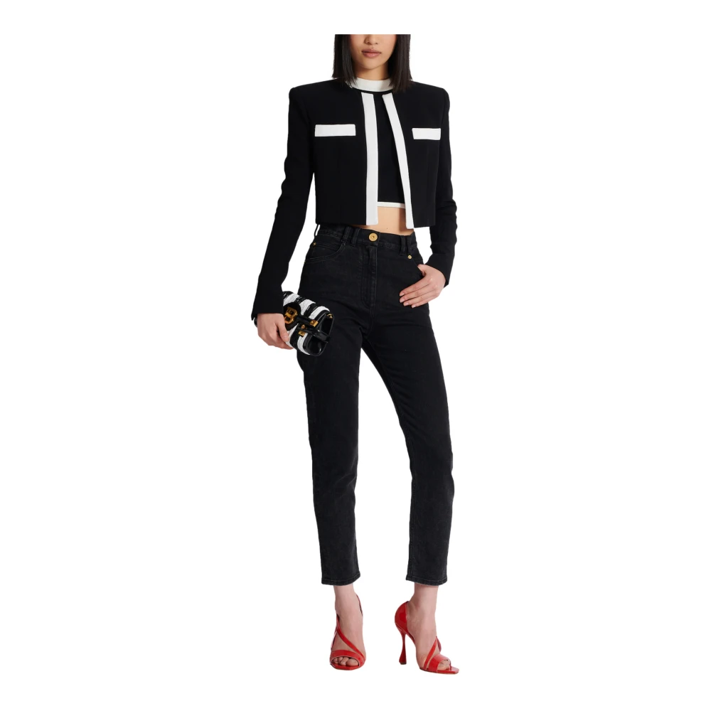 Balmain Tweekleurige top Black Dames