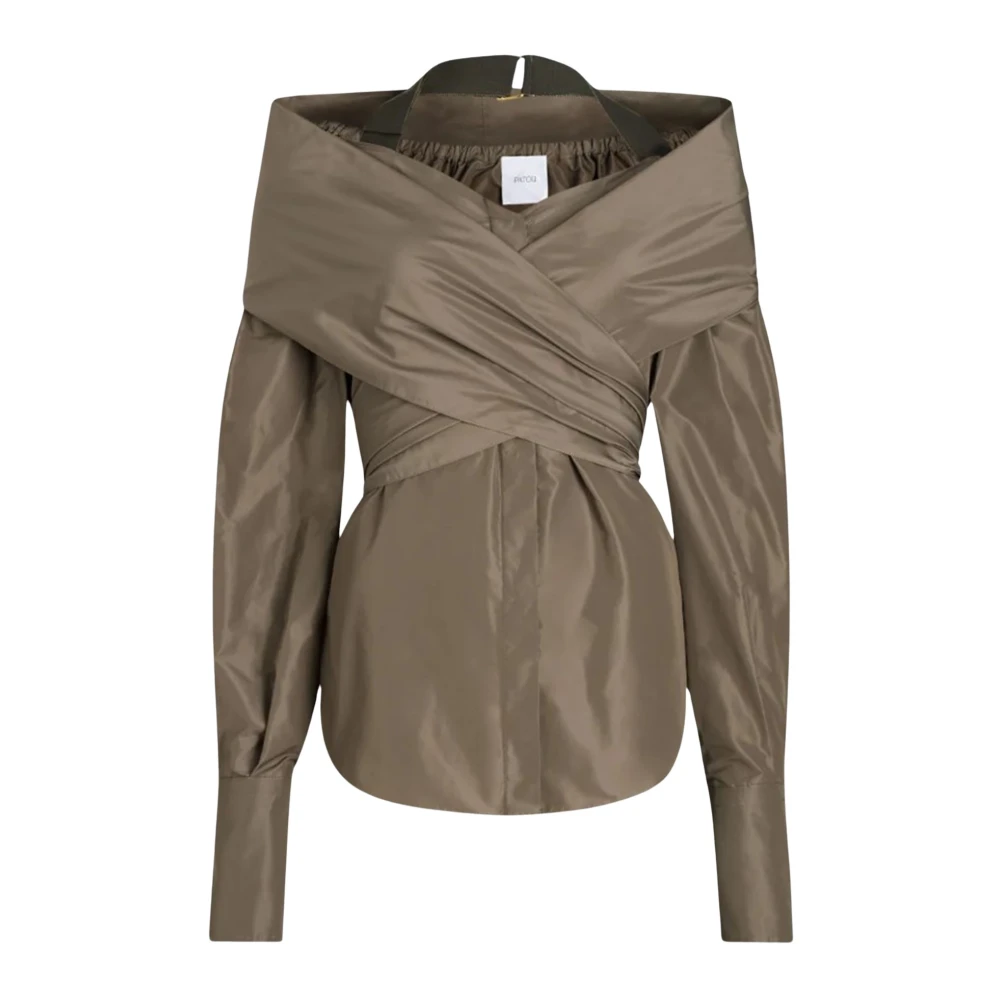 Patou Nylon Crossover Blouse met Grosgrain Detail Brown Dames