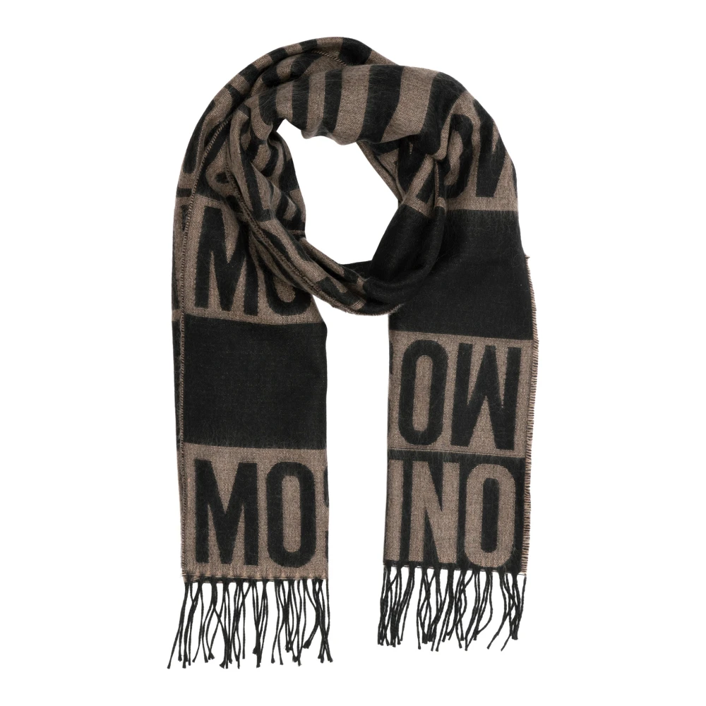 Moschino Logo Multikleur Wollen Sjaal met Franjes Black Dames