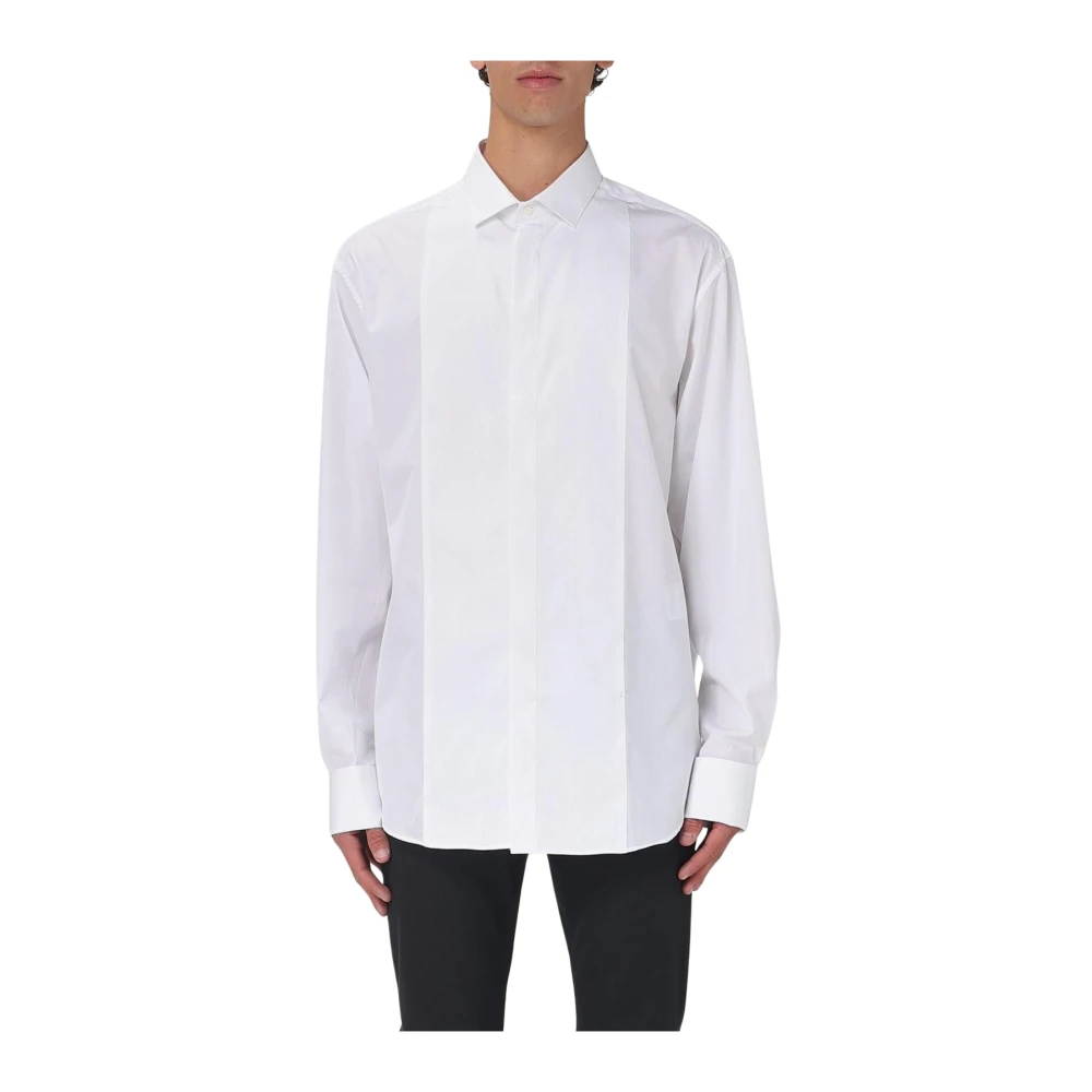 Emporio Armani Uomo Bianco Camicia For Plissettata Elegante