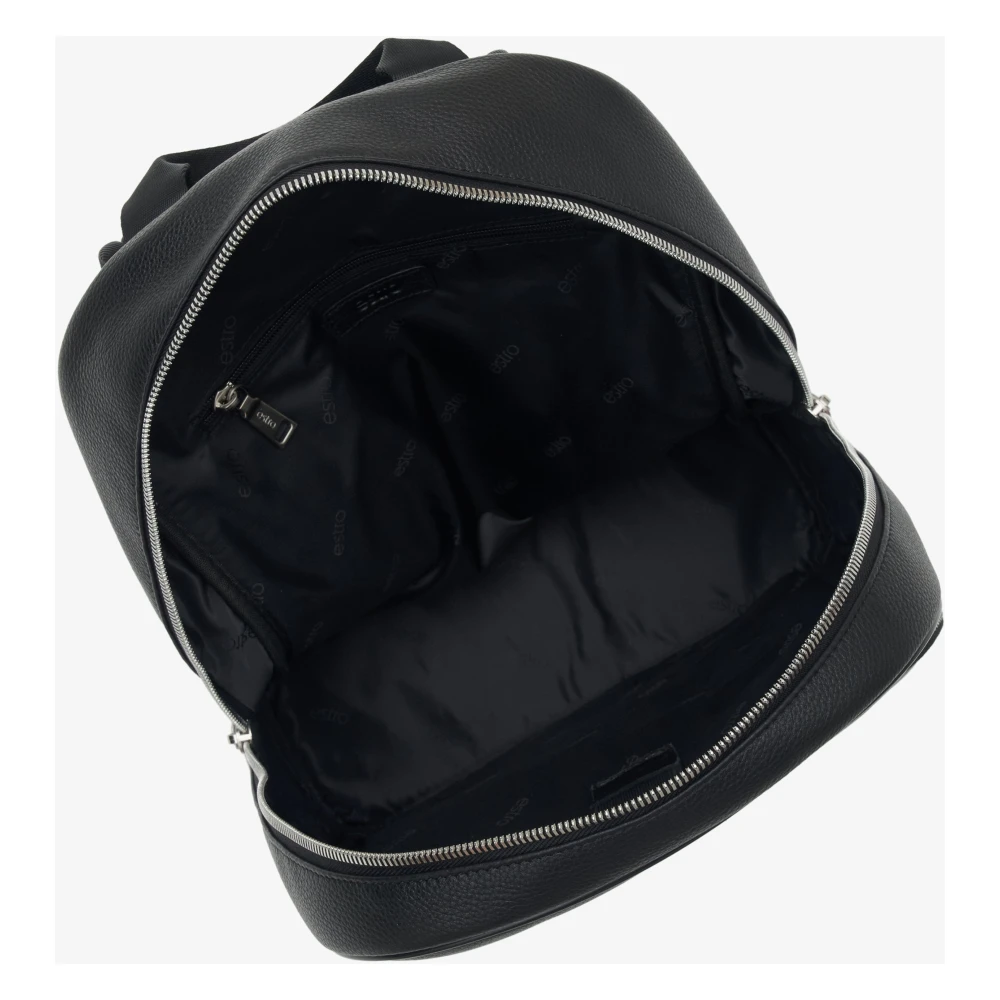 Estro Heren Zwarte Rugzak gemaakt van Echt Leer met Zilveren Details Er00111675 Black Heren