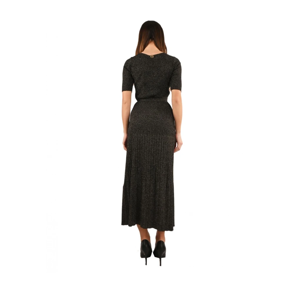 Twinset Katoenen jurk met lurex details Black Dames