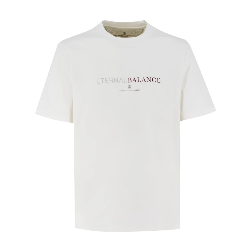 BRUNELLO CUCINELLI Klassieke Crew-Neck T-shirt met Frontprint White Heren