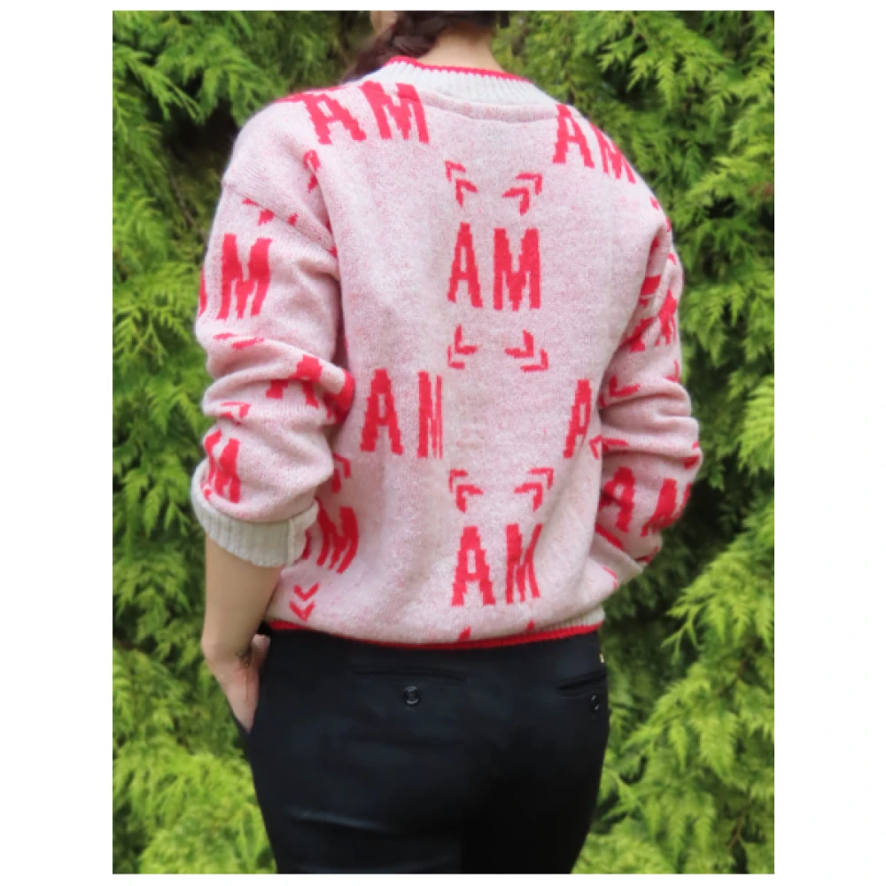 aeronautica militare Unieke Mohair Blend V-Hals Trui Pink Dames