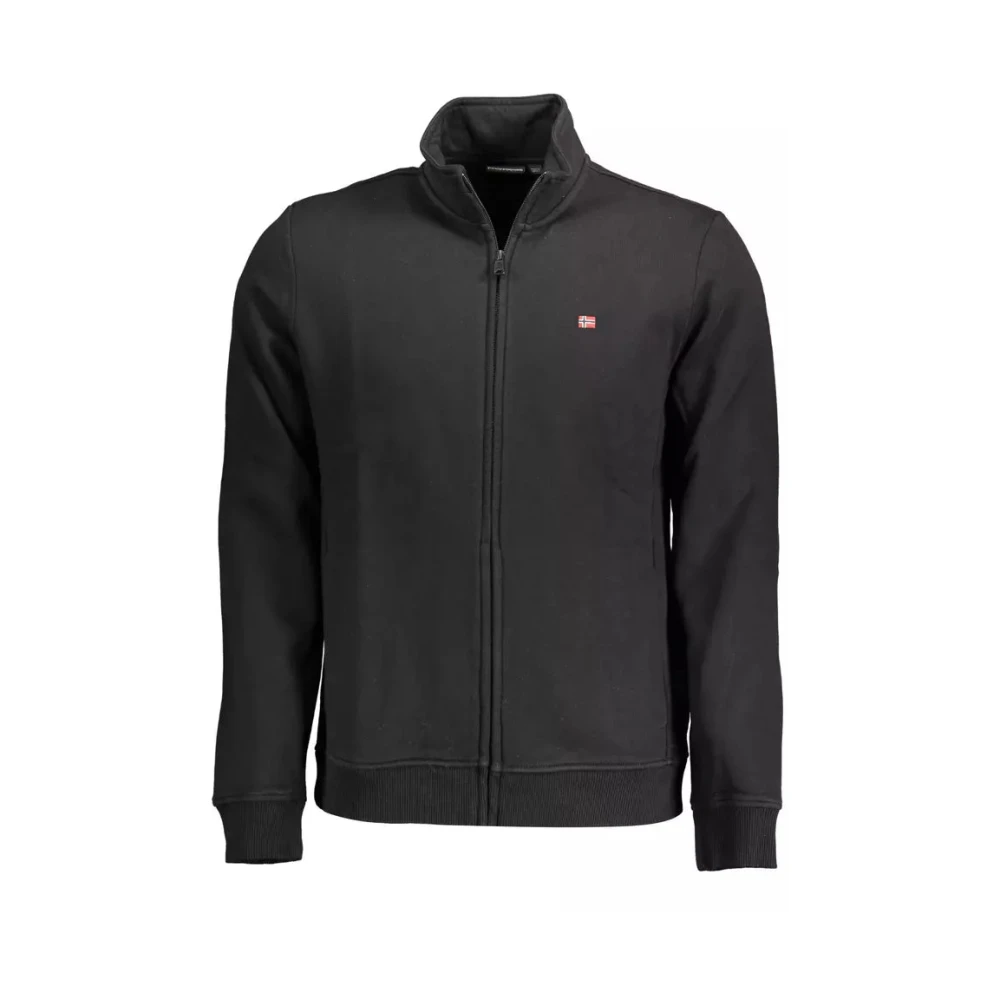Napapijri Men's Black Zip-Throughs, M, Cotton Jumper With Embroidery And Zip