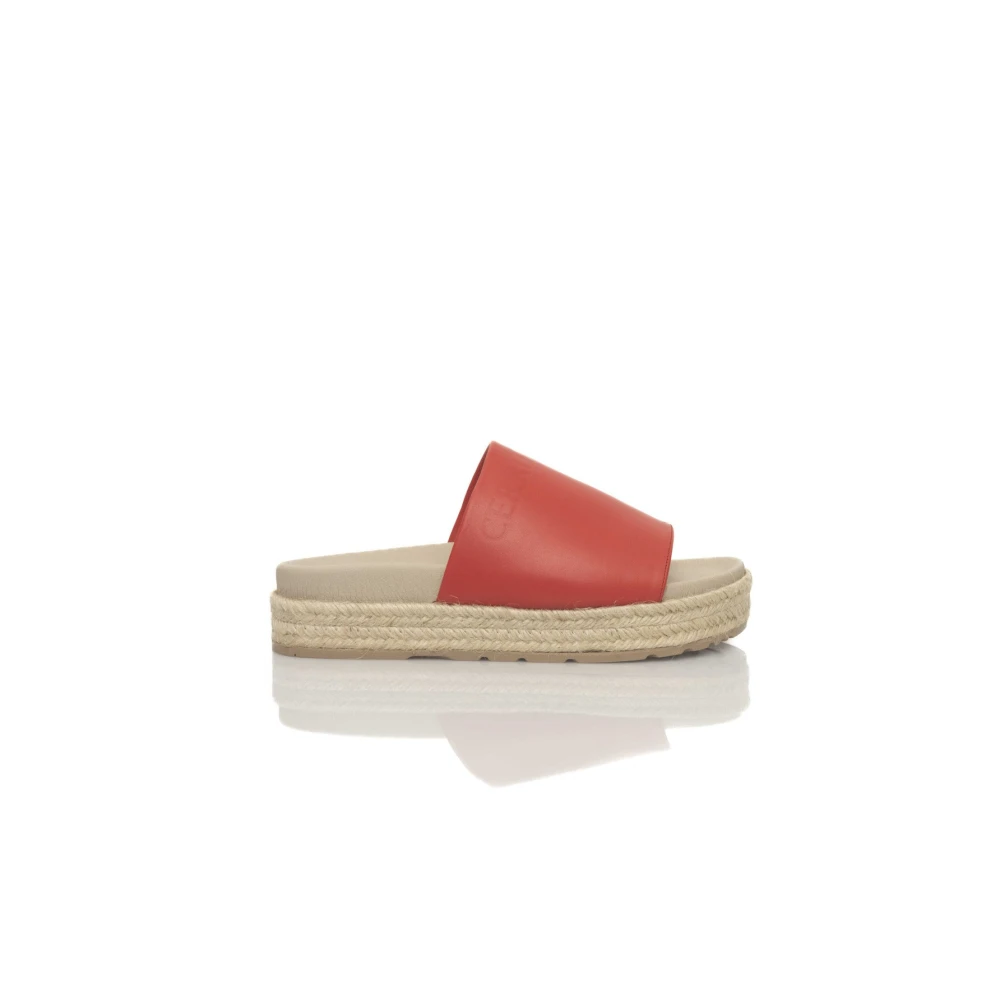 Cerruti 1881 Women's Red Sliders, 5 Uk, Platform Sandals In Genuine Leather