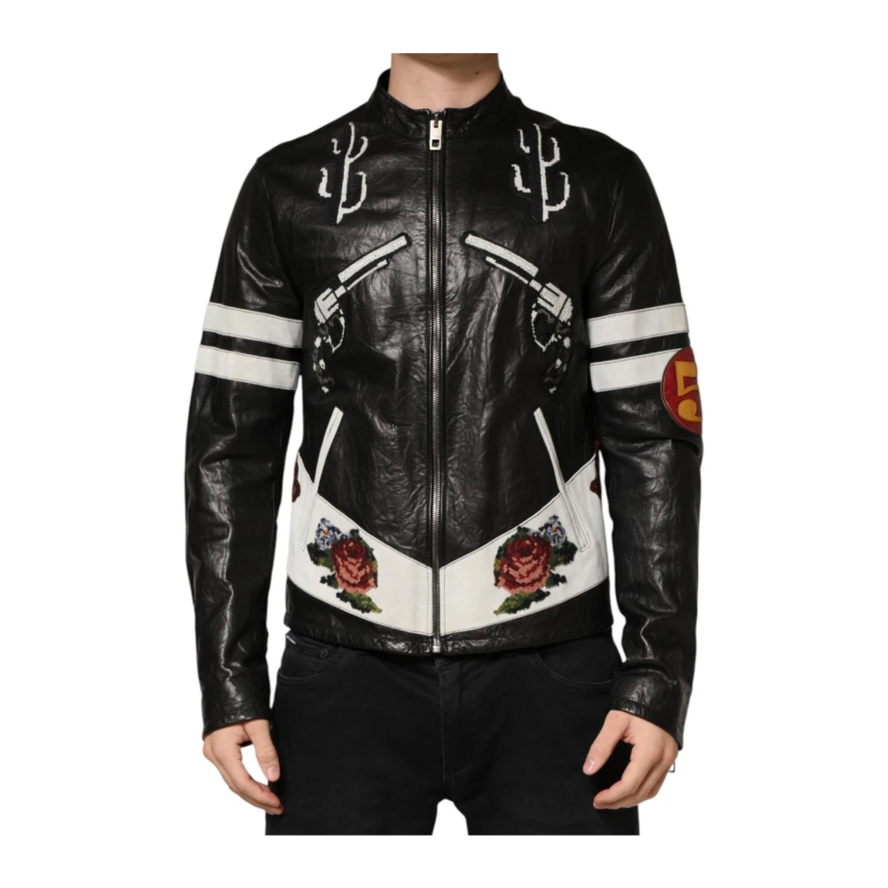 Dolce & Gabbana Men's Black Guns N' Roses Full Zip Biker Jacket