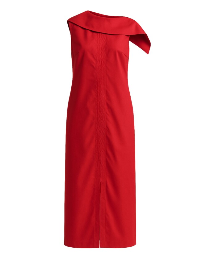 robe-midi-rouge-asymetrique-drapee