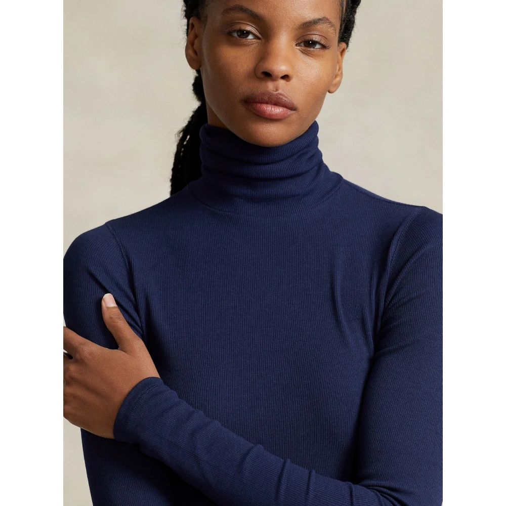 Ralph Lauren Stretch Ribgebreide Coltrui Blue Dames