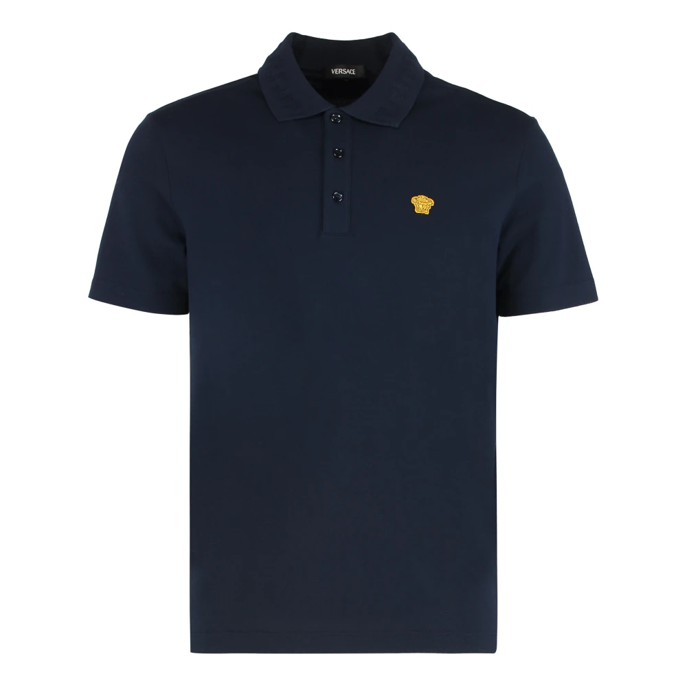 Versace Men's Blue Polo Shirts, S, Embroidered Medusa Polo