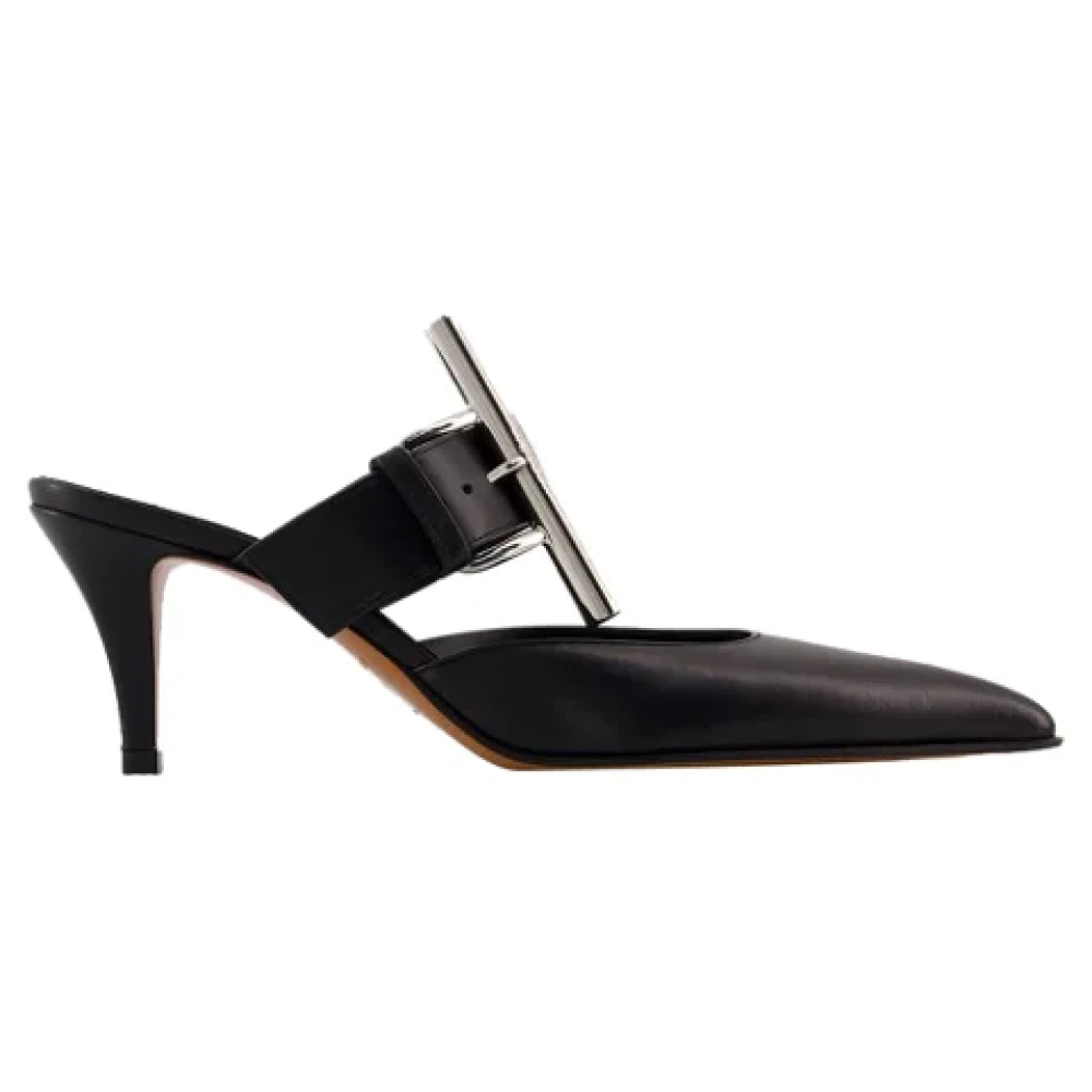 Alexander Mcqueen Women's Black Heeled Mules, 4 Uk, Leather Heels