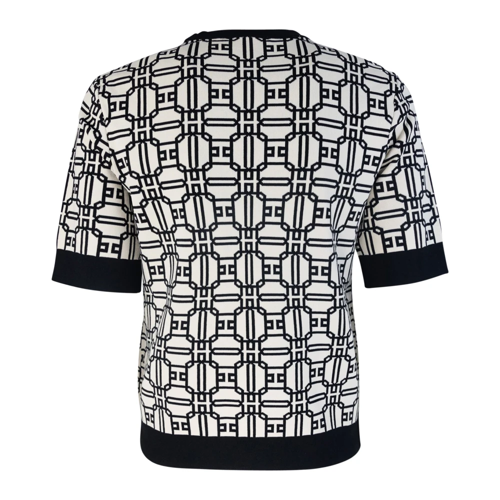 Elisabetta Franchi Zwarte Logo Jacquard Trui Korte Mouw Black Dames