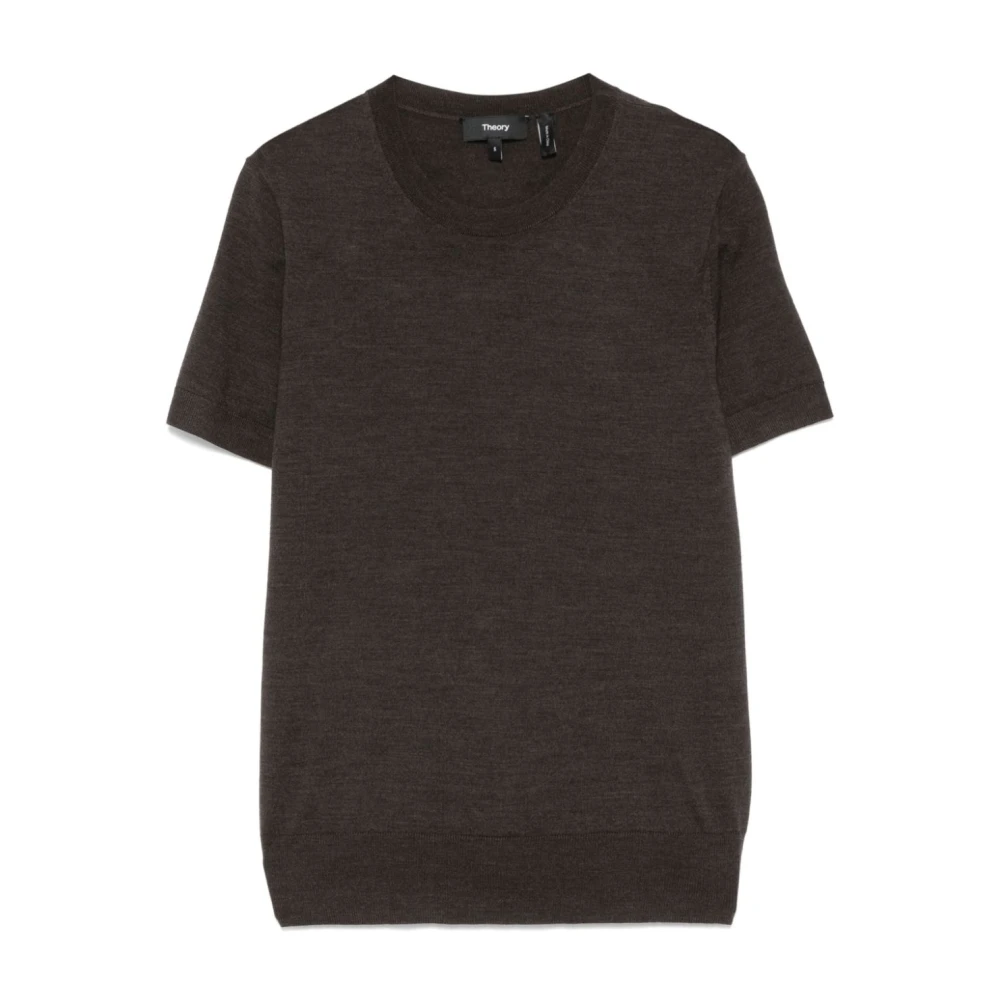 Theory Regal Wool Korte Mouw Sweater Tee Brown Dames