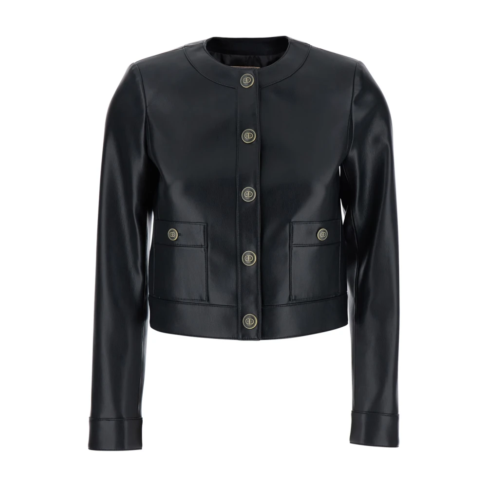 Twinset Zwarte Leren Logo Knoopjas Black Dames