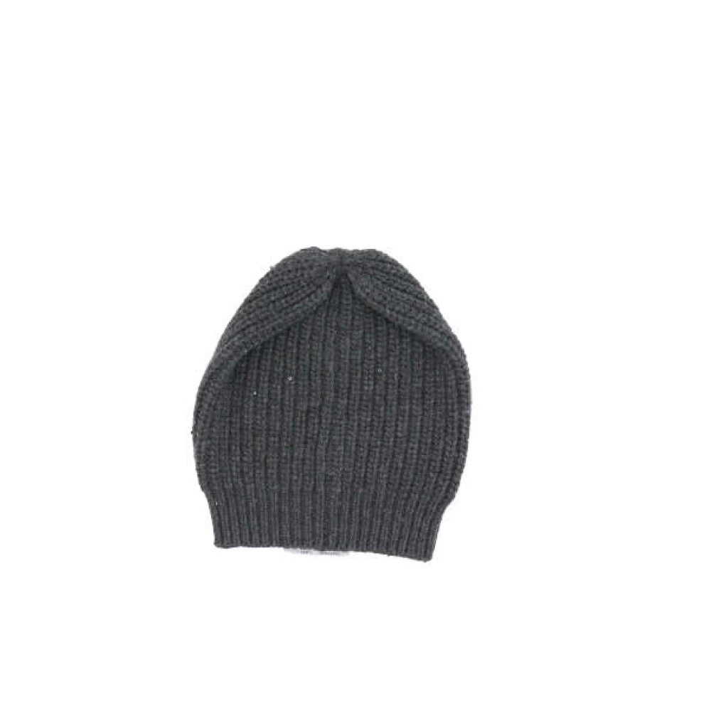 BRUNELLO CUCINELLI Grijze Cashmere en Zijden Geribbelde Sjaal met Geborduurde Pailletten Gray Dames
