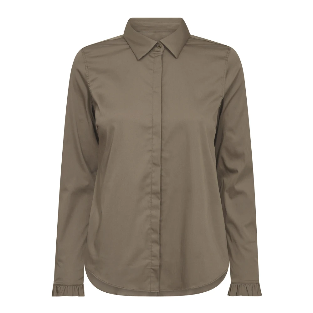Mos Mosh Gray Feminine Shirt With Flounce Details - Female - Shirts - Xs - Blouses & Shirts