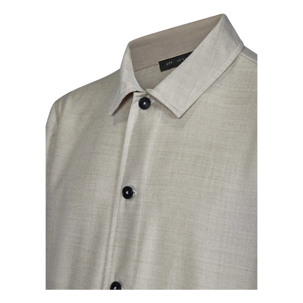 Low Brand Zand Wol Flanellen Overshirt Klassieke Kraag Beige Heren