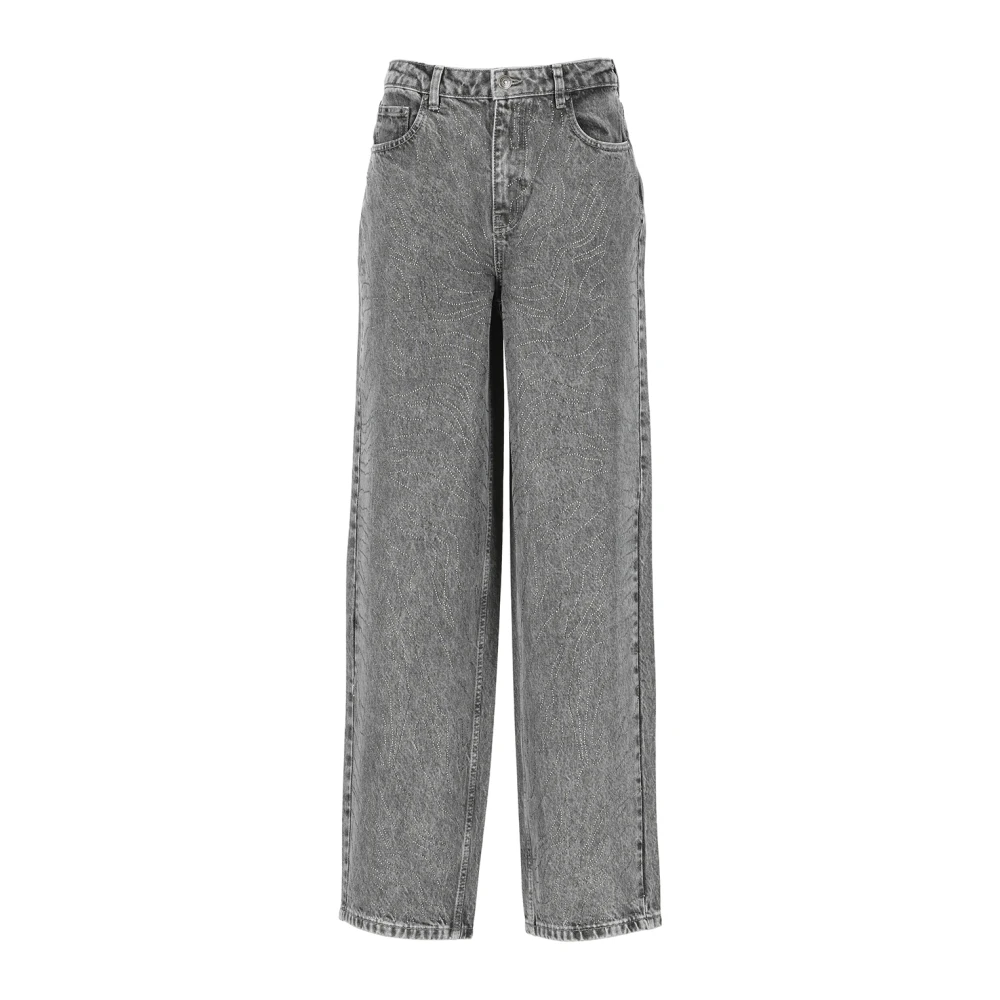 Rotate Birger Christensen Grijze Katoenen Jeans met Strass Details Gray Dames