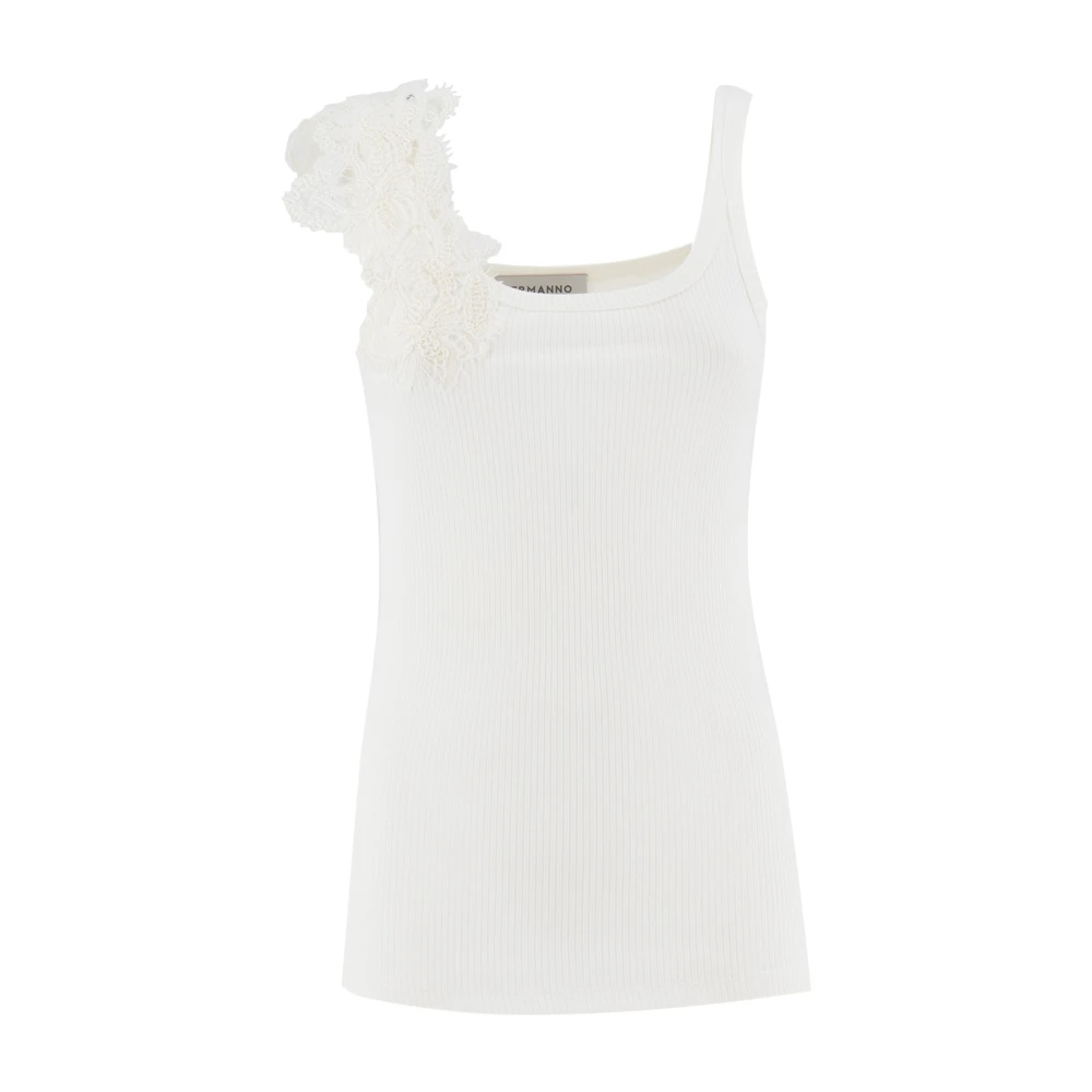 Ermanno Scervino Bloemenkant Applique Slim Fit Top White Dames