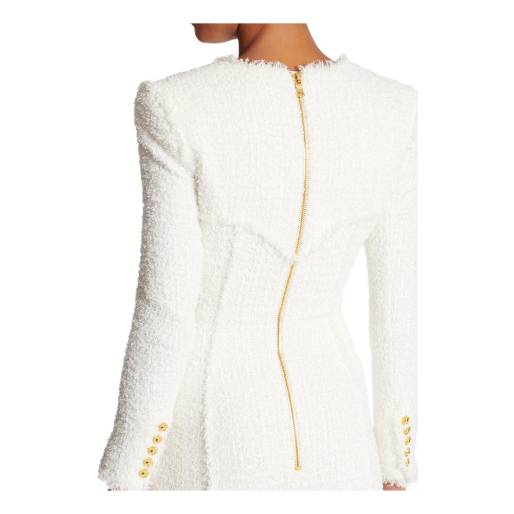 Balmain Tweed Korte Jurk White Dames