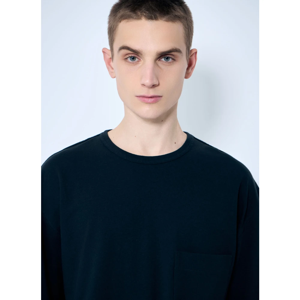 Lemaire Katoenen Crewneck T-shirt met Zak Black Heren