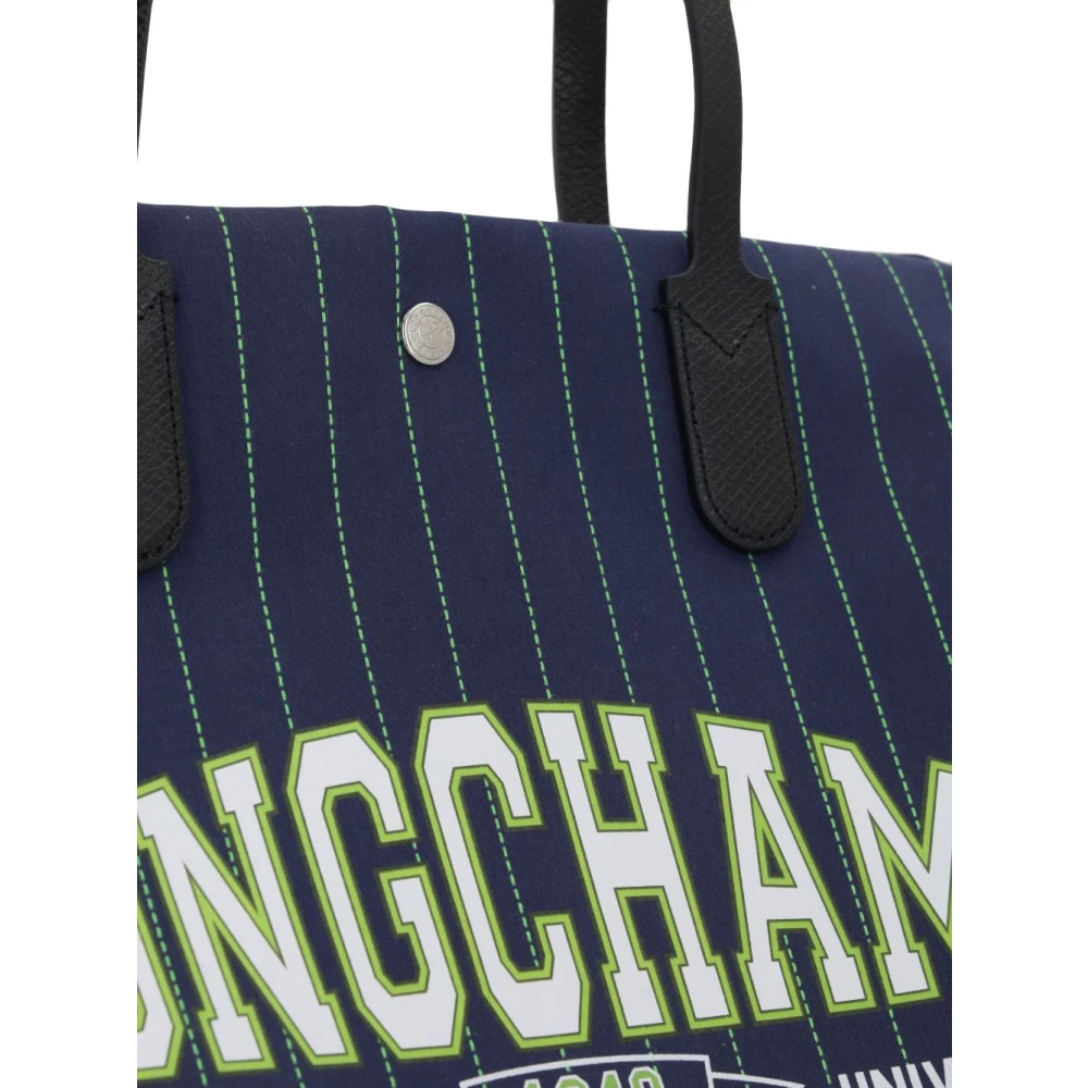 Longchamp Marine Canvas en Leren Schoudertas Blue Dames
