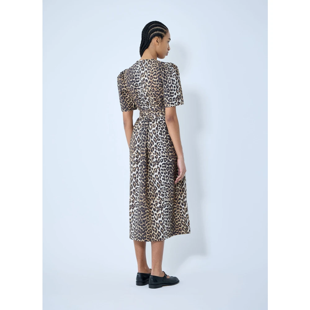 Ganni Luipaardprint Midi Jurk met Zelfstrik Brown Dames