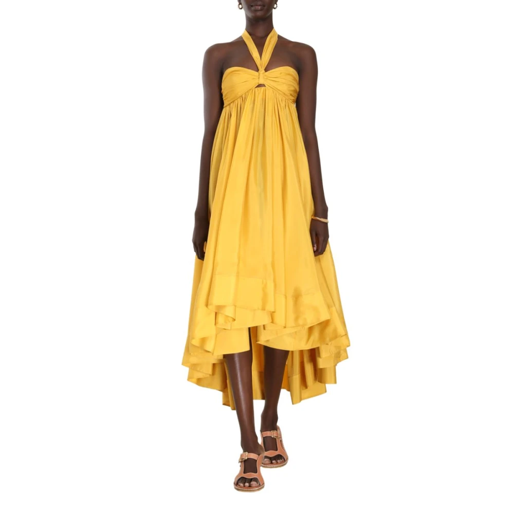 Zimmermann Zijden Halternek Maxi Jurk Yellow Dames