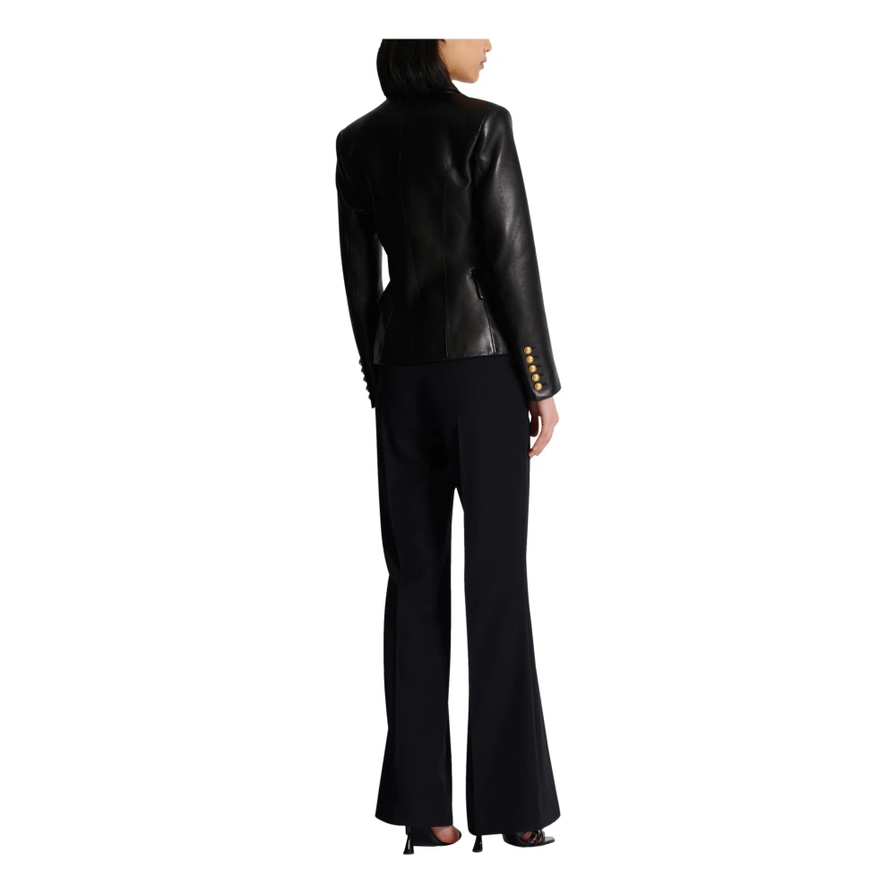 Balmain Klassieke 6-knopen leren jas Black Dames