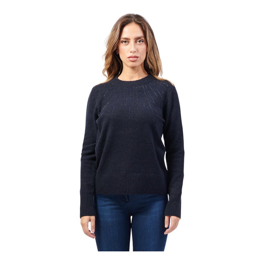 Gerry Weber Blauwe Wollen Mix Ronde Hals Trui Blue Dames
