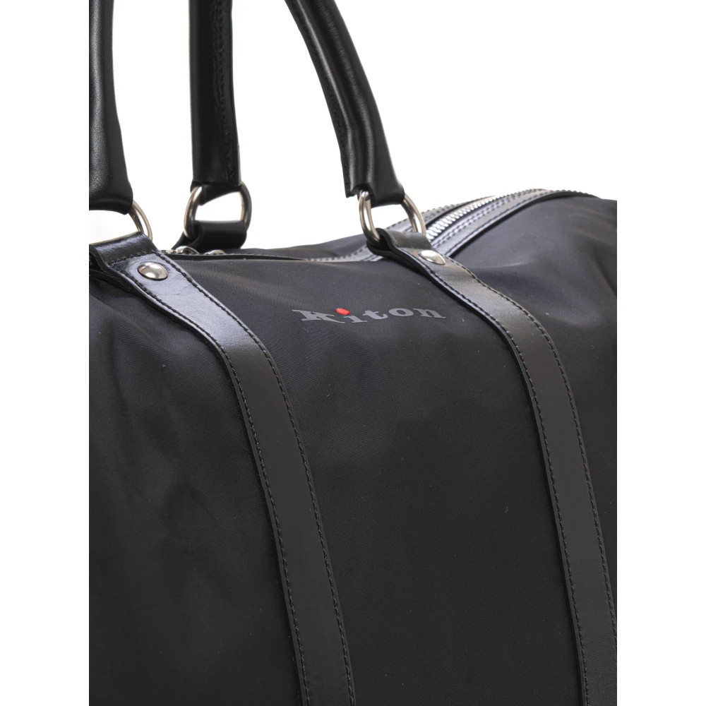 Kiton Leren Reistas met Verstelbare Schouderband Black Heren